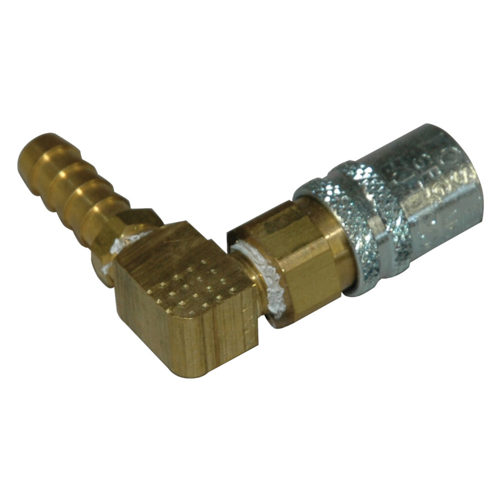 Coupler, Water, 1/4" Passage, 90 Degree, 5/16" Inside Diameter Hose, Valved, 215V Series.