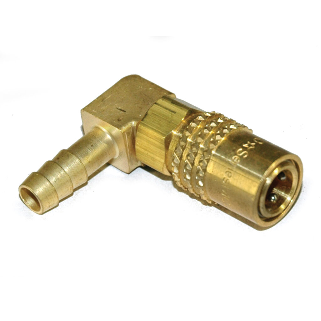 Coupler, Water, 1/4" Passage, 90 Degree, 5/16" ID Hose, 215 Series.