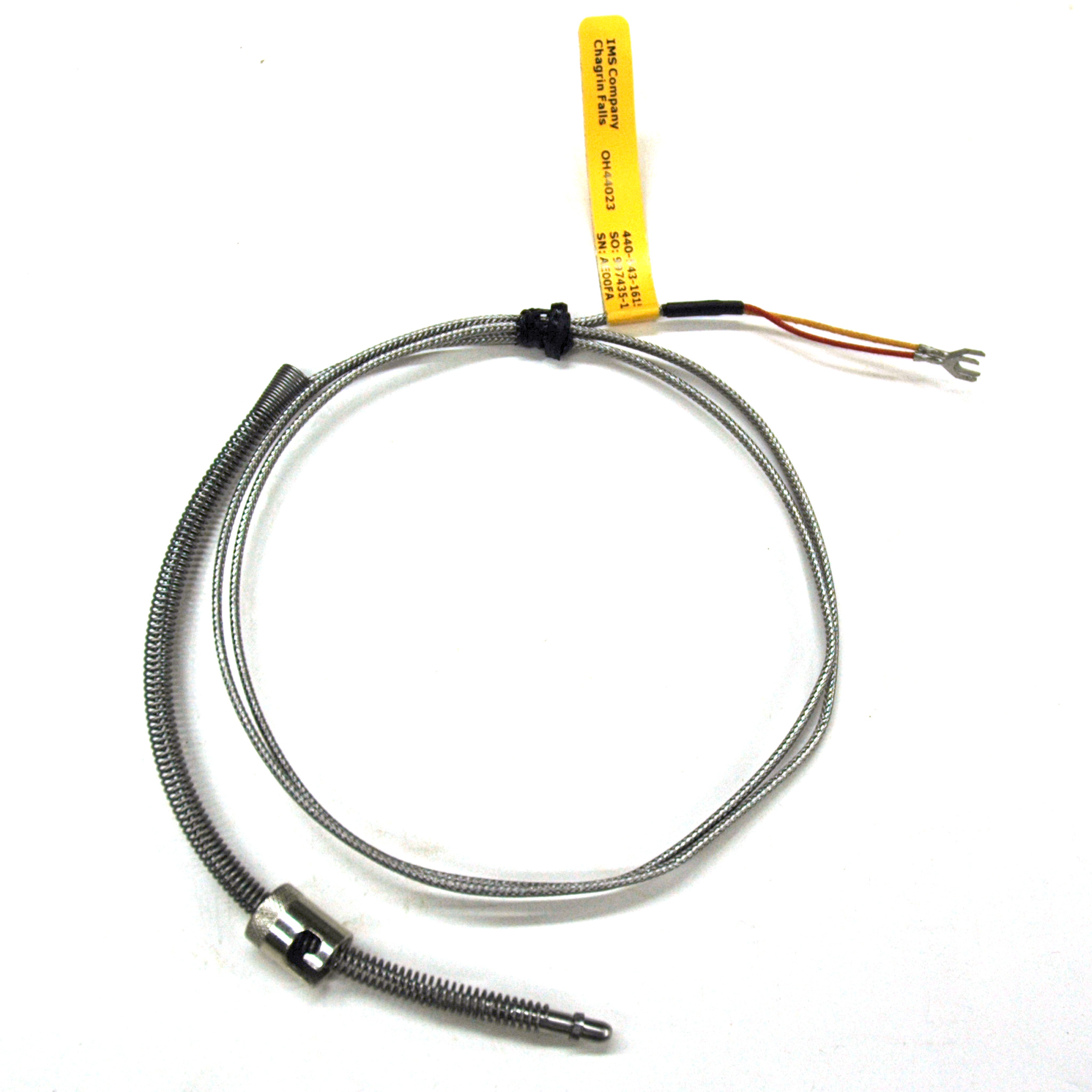 Thermocouple, Variable Depth, 1"-8", Straight, 3/16" Tip, Type K, 48" SS Leads, Spade Lugs, Ungrounded - Image 1
