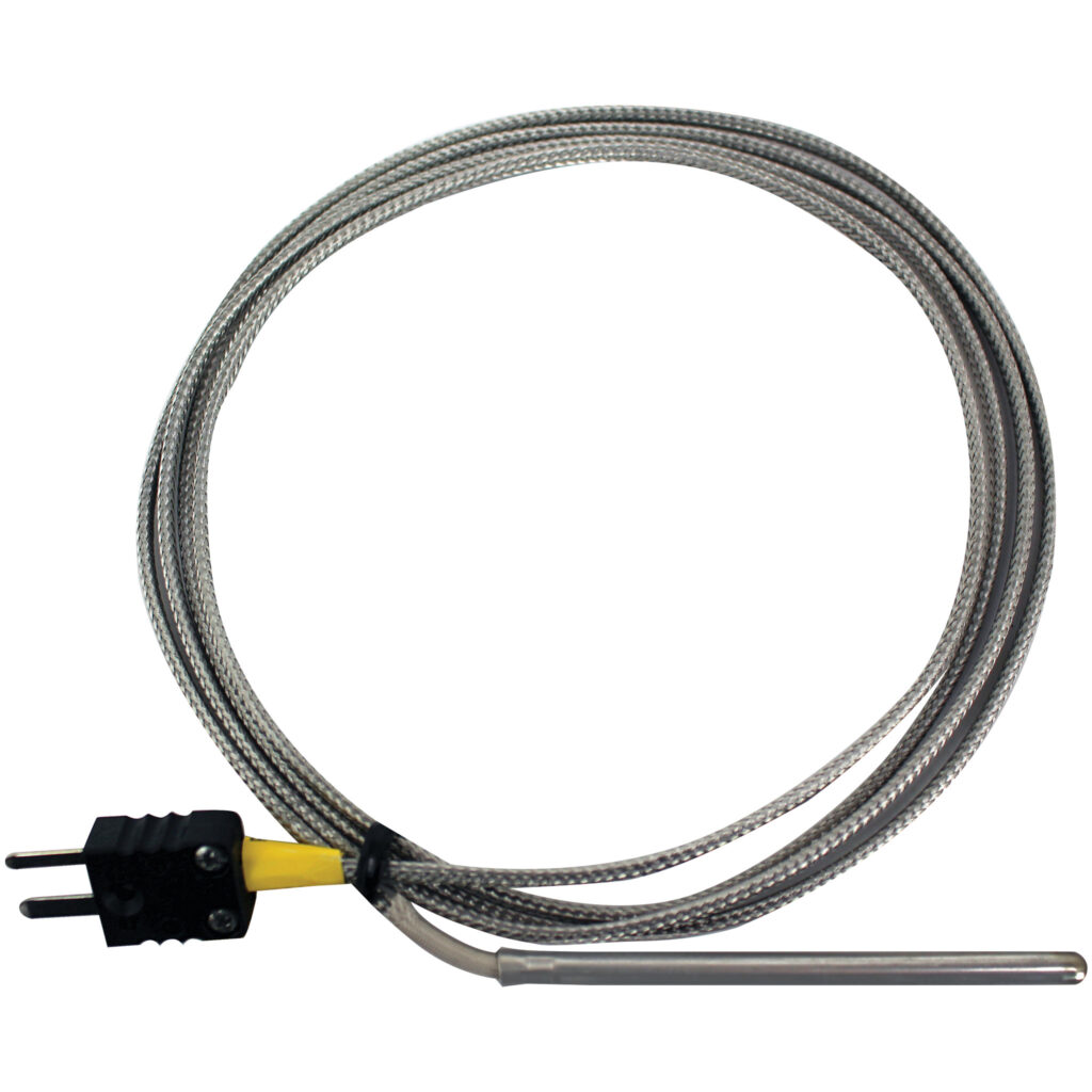 Thermocouple Sensor, 6" Straight Probe with 60" Flexible Armored Leads and Attached Mini Plug