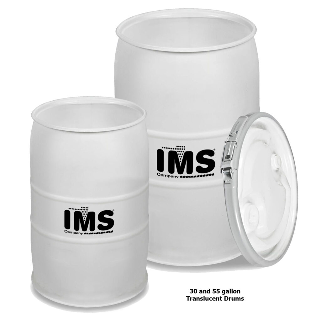 Plastic Drum with Lid, 55 Gallon, Natural Translucent Color