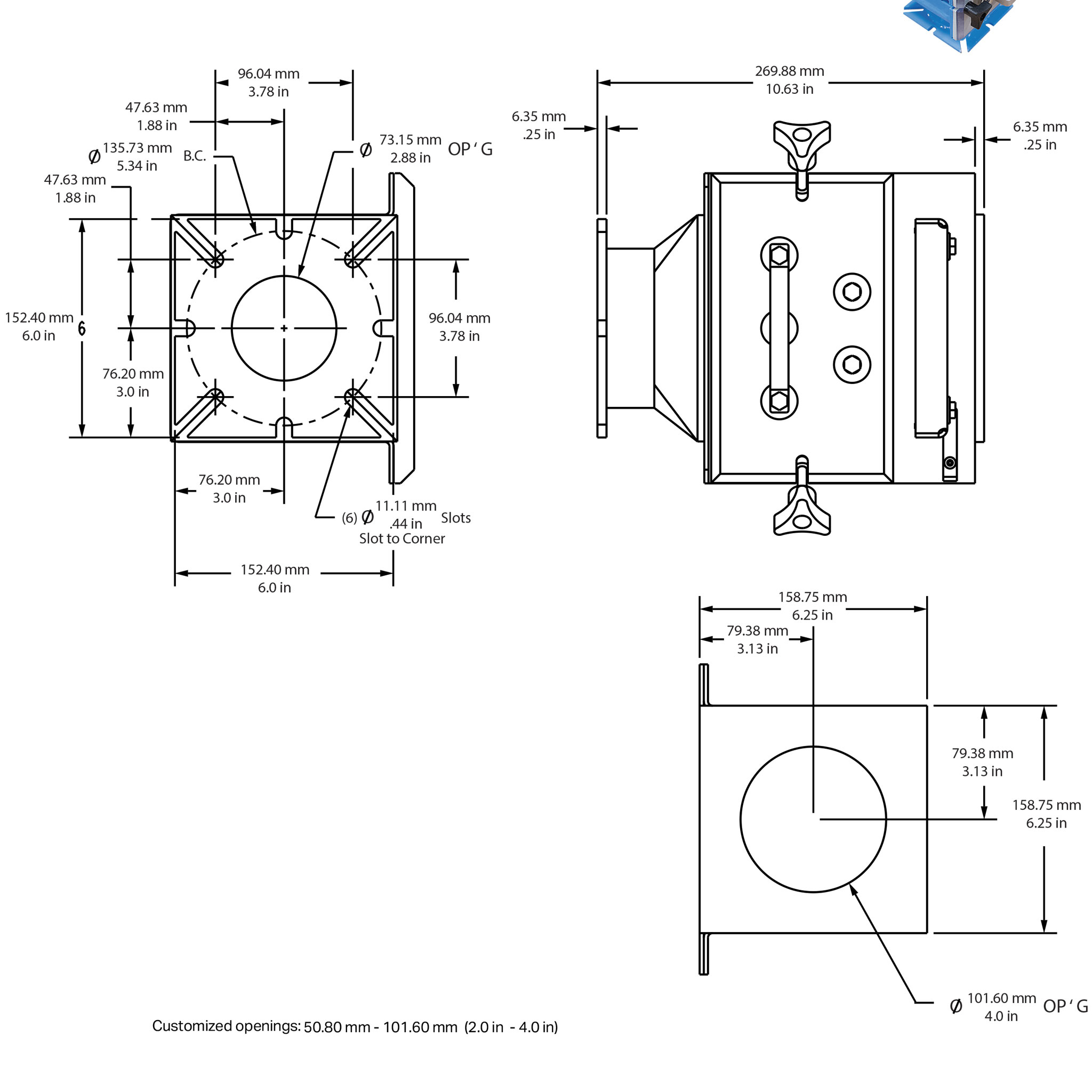 Drawer Magnet, 6" x 6", with Undrilled Blank Steel Top Flange and Universal Slotted Bottom Flange - Image 4