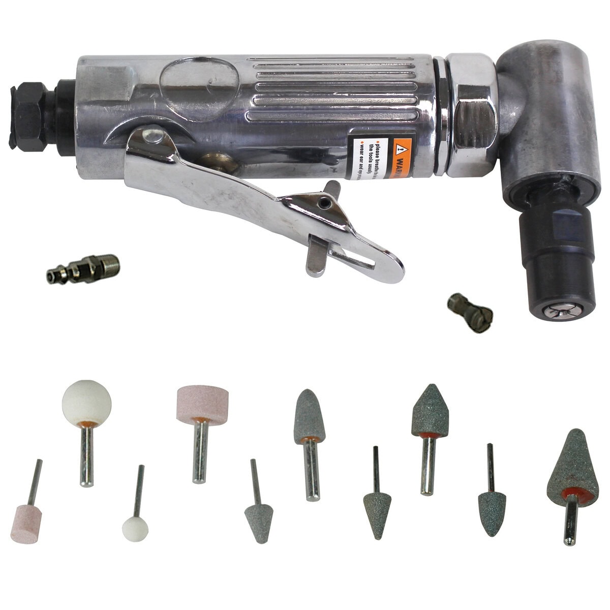 90 Degee Angled Pneumatic Die Grinder Kit, 17 Pieces with Carry Case - Image 1