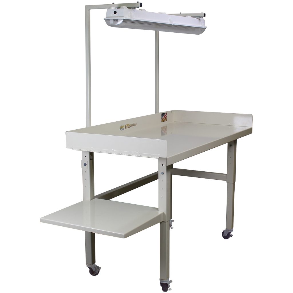 IMS Workstation "Deluxe", Maintenance Table with Lighting Kit, Utility Shelf, Swivel/Locking Casters