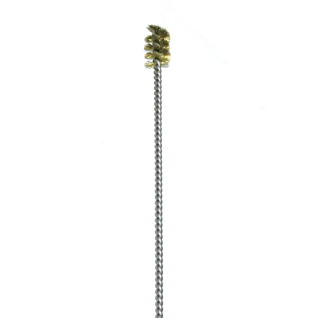 Brass Bristle, Power Driven (Single Spiral) Tube Brush, 5/8" Brush Diameter, 12" Length