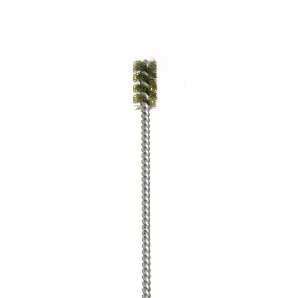 Brass Bristle, Power Driven (Single Spiral) Tube Brush, 3/4" Brush Diameter, 12" Length.