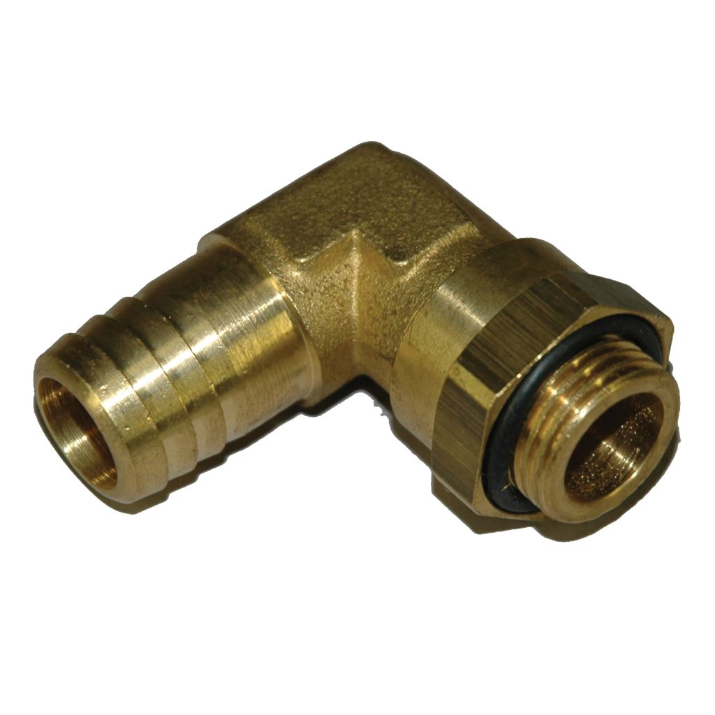 Hose Barb, 90 Deg, 3/4" ID Hose x 1/2" Male BSPP
