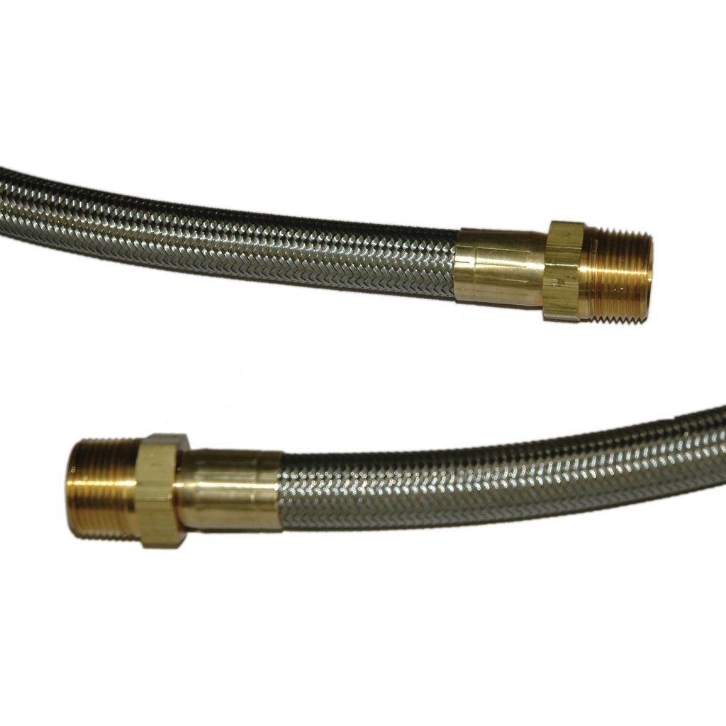 Hose, High Heat Resistant, PTFE, 6' Long, Swaged 3/4" Male NPT Fittings on Both Ends