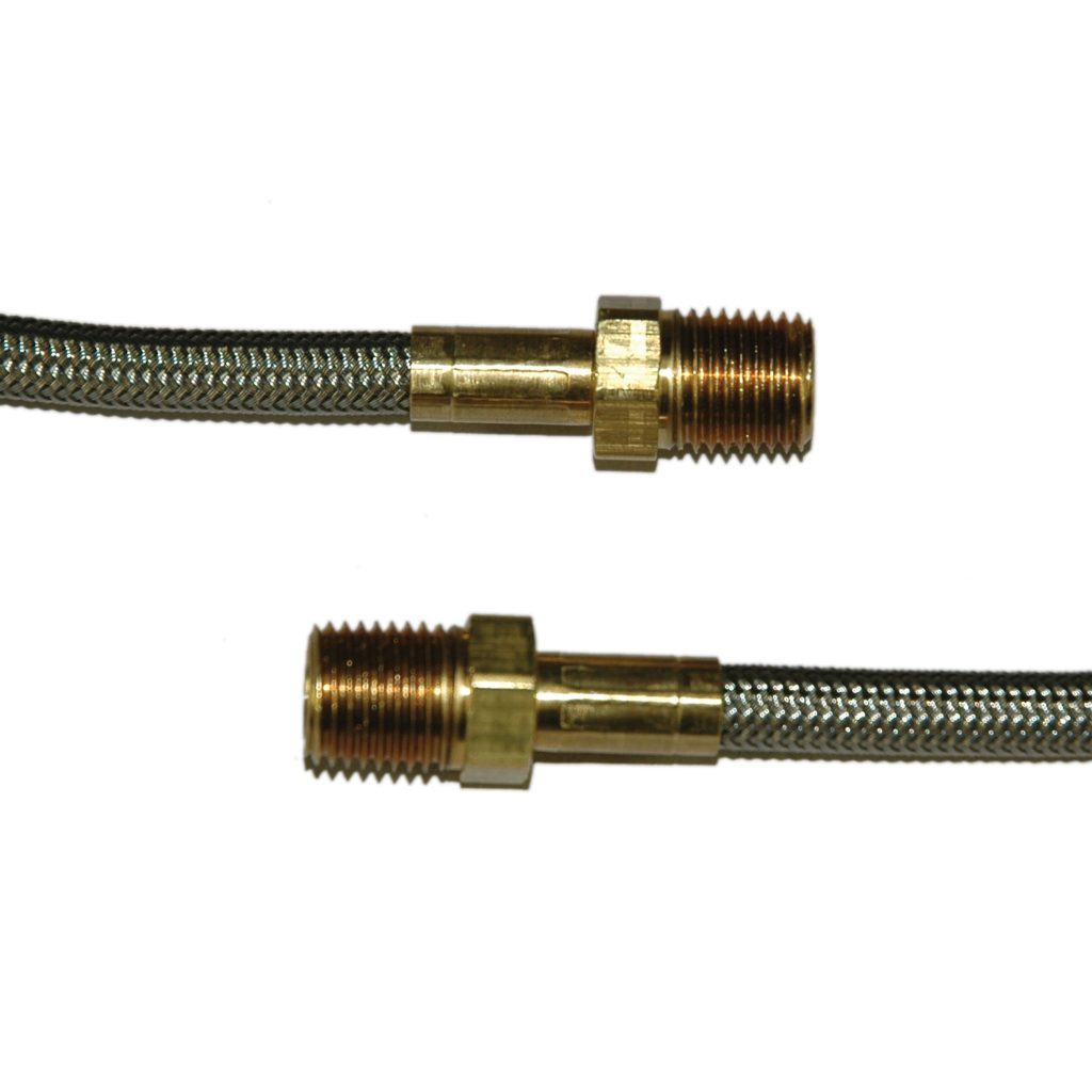 Hose, High Heat Resistant, PTFE, 8' Long, Swaged 1/4" Male NPT Fittings on Both Ends