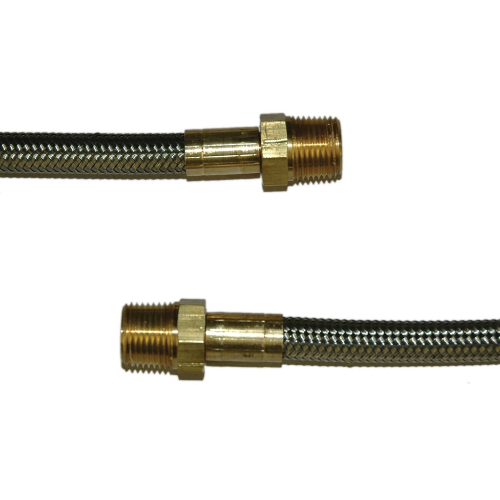 Hose, High Heat Resistant, PTFE, 6' Long, Swaged 3/8" Male NPT Fittings on Both Ends