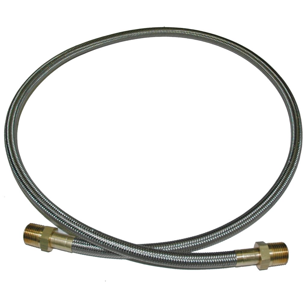 Hose, High Heat Resistant, PTFE, 4' Long, Swaged 1/2" Male NPT Fittings on Both Ends
