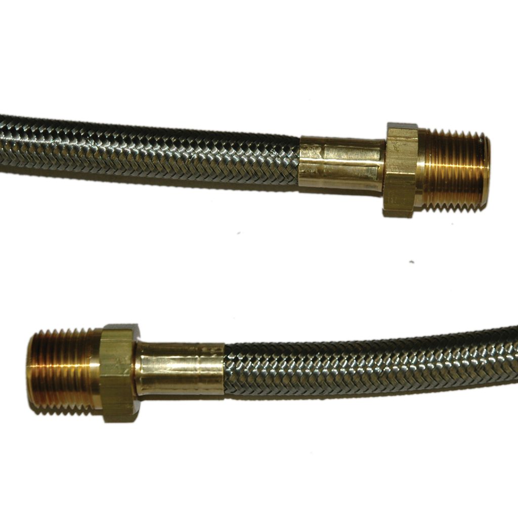 Hose, High Heat Resistant, PTFE, 12' Long, Swaged 1/2" Male NPT Fittings on Both Ends