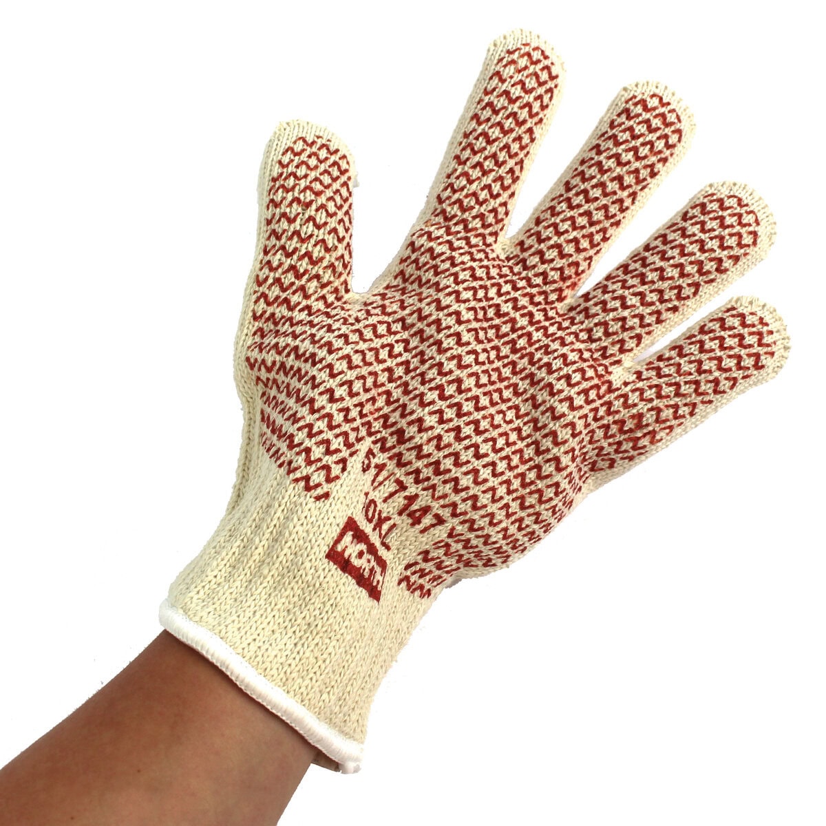 Gloves, Safety, Hot Mill Machine Knit 400 Degree with Nitrile "N" Pattern, One Pair - Image 1