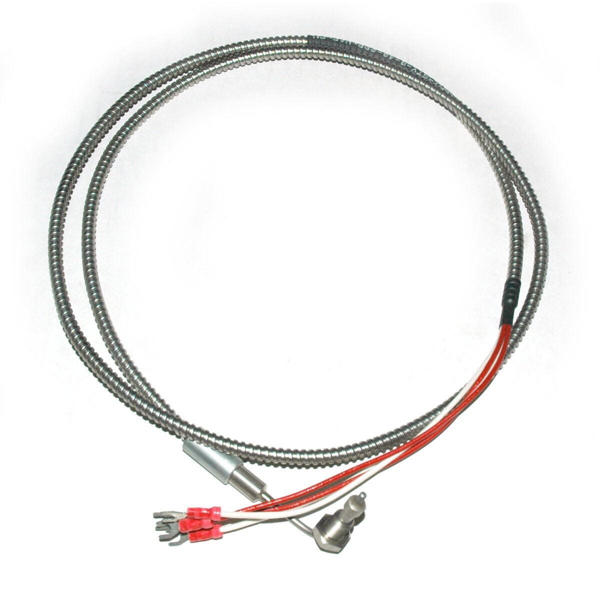Thermocouple, Direct Melt Style B, Type J, Hastelloy Tip, Dual 48" SS Leads, Spade Lugs, 3/8"-24 Thread, Grounded - Image 1