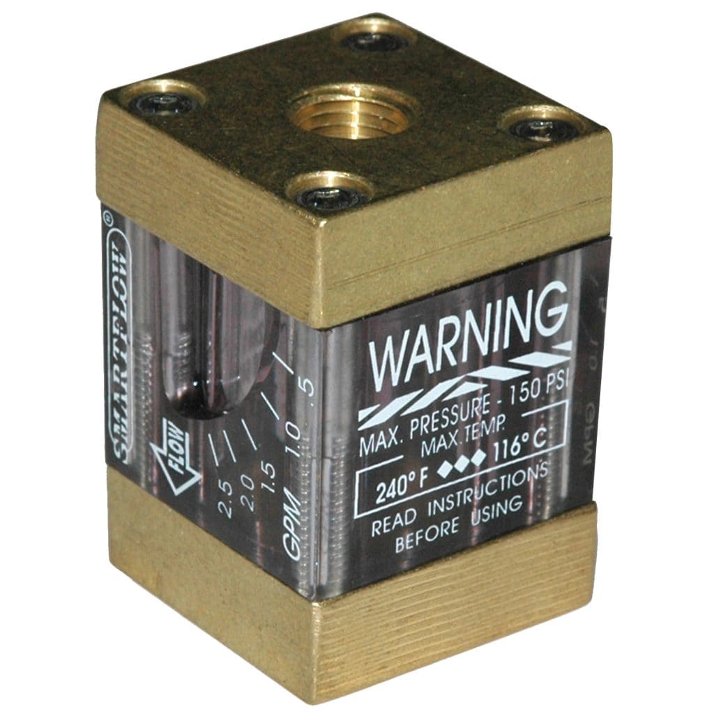 Flowmeter, 1/4" NPT Inlet and Outlet, 2.5 gpm, Brass End Caps