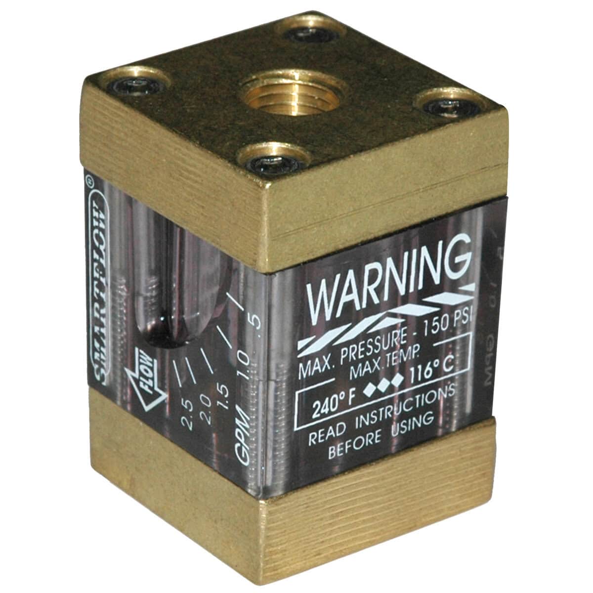 Flowmeter, 1/4" NPT Inlet and Outlet, 2.5 gpm, Brass End Caps - Image 1