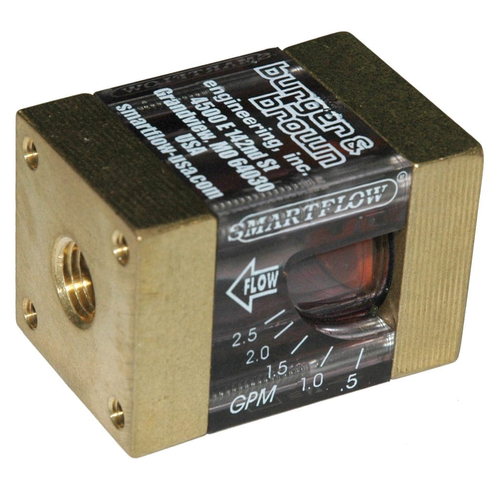 Flowmeter, 1/4" NPT Inlet and Outlet, 2.5 gpm, Brass End Caps