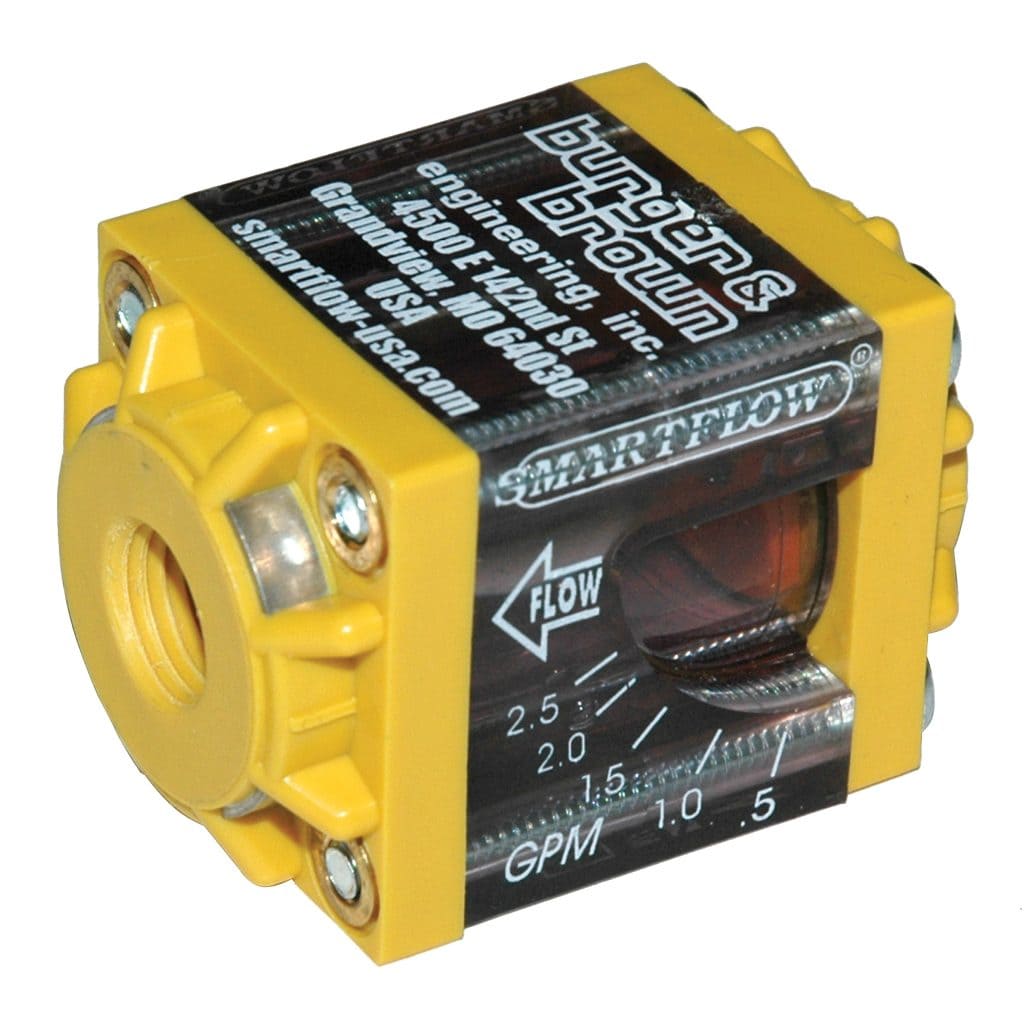 Flowmeter, 1/4" NPT Inlet and Outlet, 2.5 gpm, Nylon End Caps