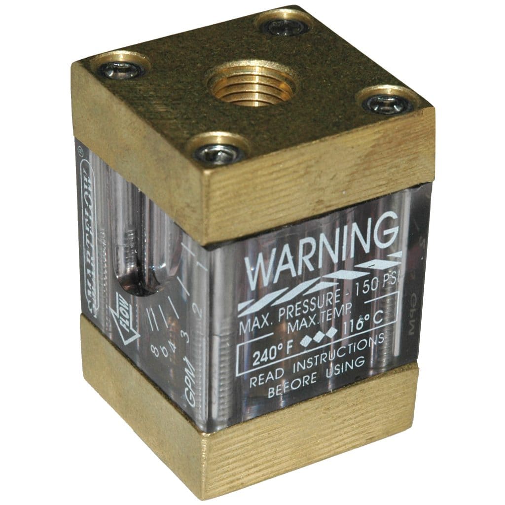 Flowmeter, 1/4" NPT Inlet and Outlet, 8.0 gpm, Brass End Caps