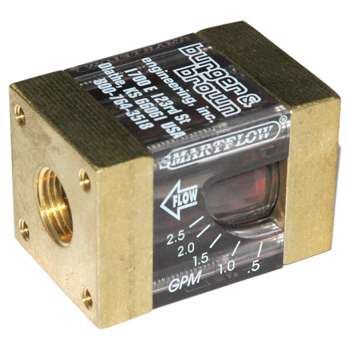 Flowmeter, 3/8" NPT Inlet and Outlet, 2.5 gpm, Brass End Caps - Image 2