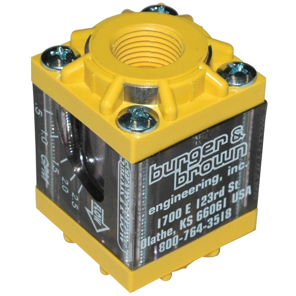 Flowmeter, 3/8" NPT Inlet and Outlet, 2.5 gpm, Nylon End Caps