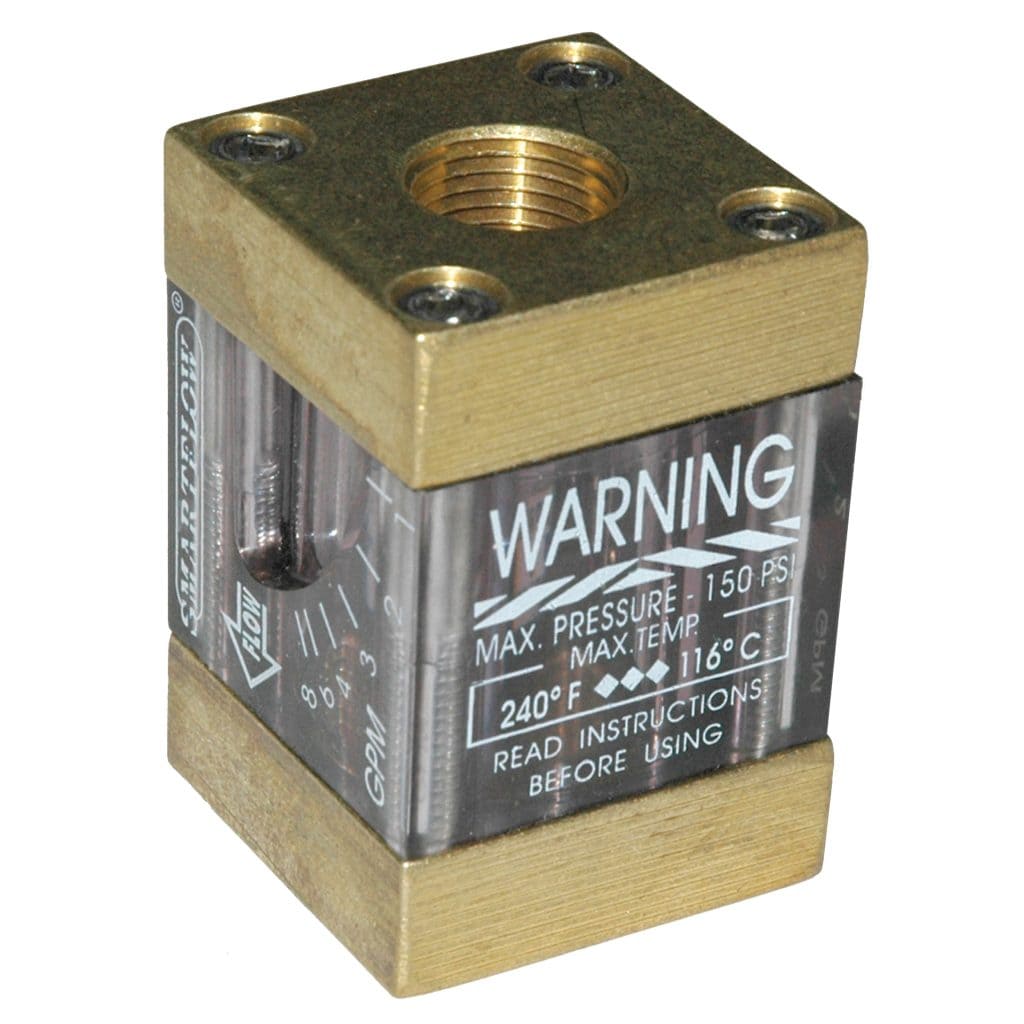 Flowmeter, 3/8" NPT Inlet and Outlet, 8.0 gpm, Brass End Caps