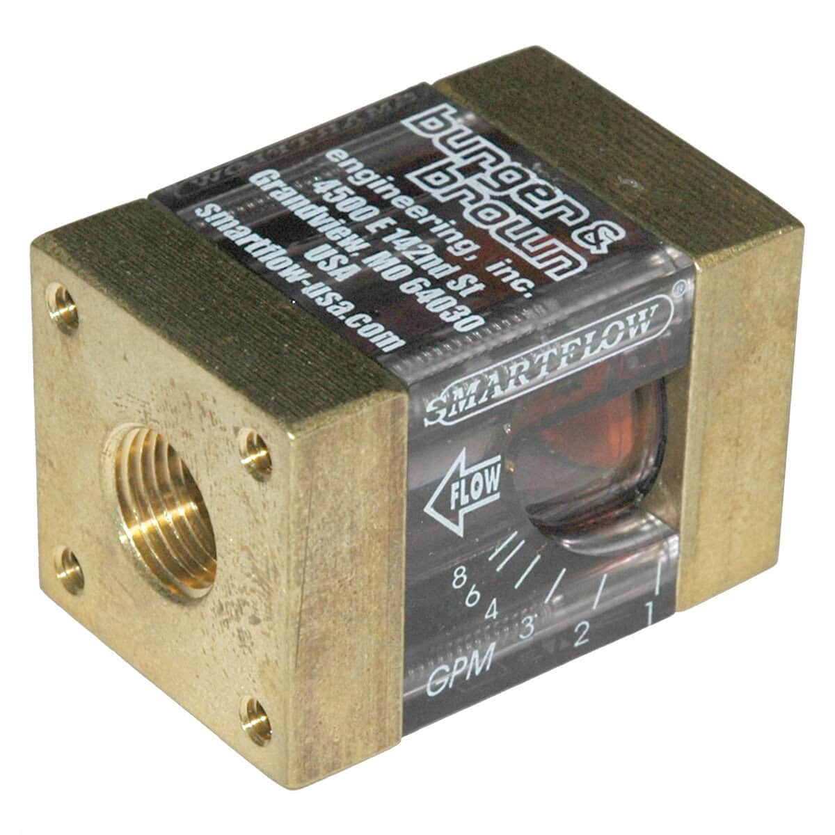 Flowmeter, 3/8" NPT Inlet and Outlet, 8.0 gpm, Brass End Caps - Image 2