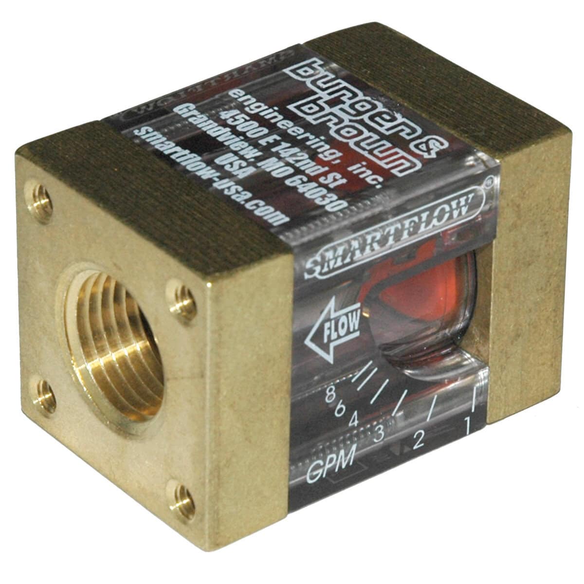 Flowmeter, 1/2" NPT Inlet and Outlet, 8.0 gpm, Brass End Caps - Image 2