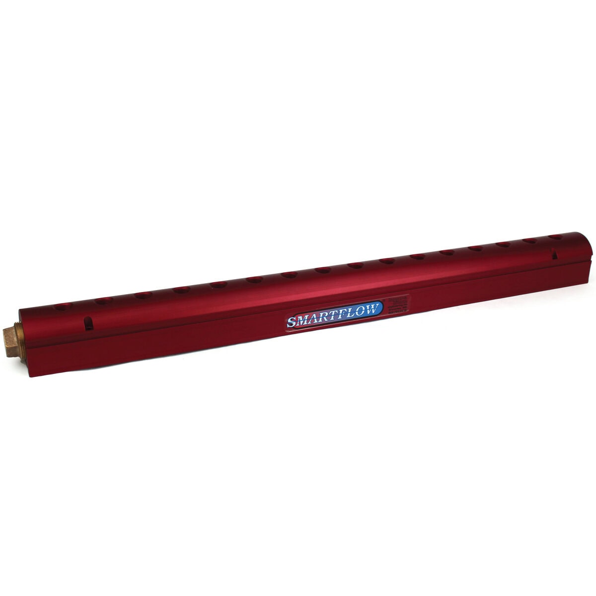 Manifold, Red Aluminum, (2) 3/4" Inlets and (16) 1/4" Ports, with (1) Bronze End Plug - Image 1