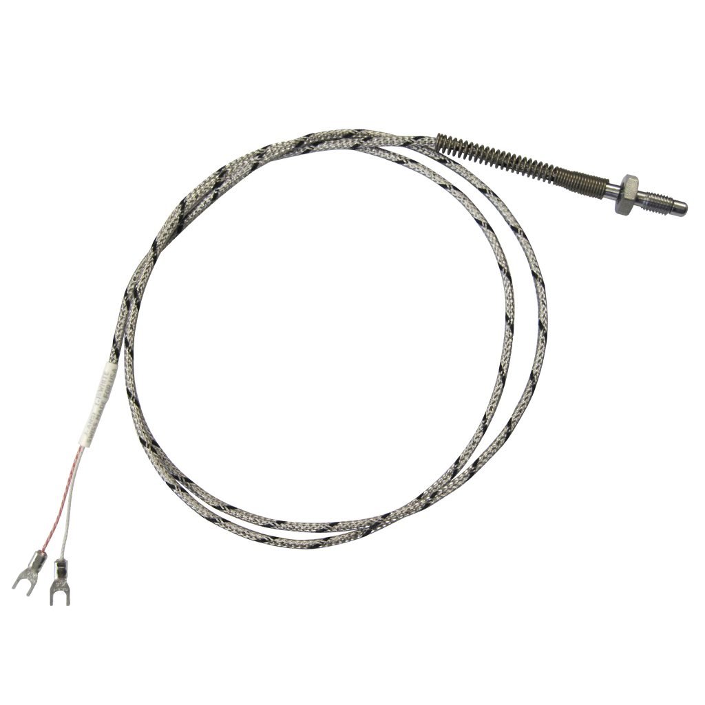 Thermocouple, Nozzle/Bolt Style, Type J, 1/4"-28 Thread, 3/16" Tip, 96" SS Leads, Spade Lugs, Grounded