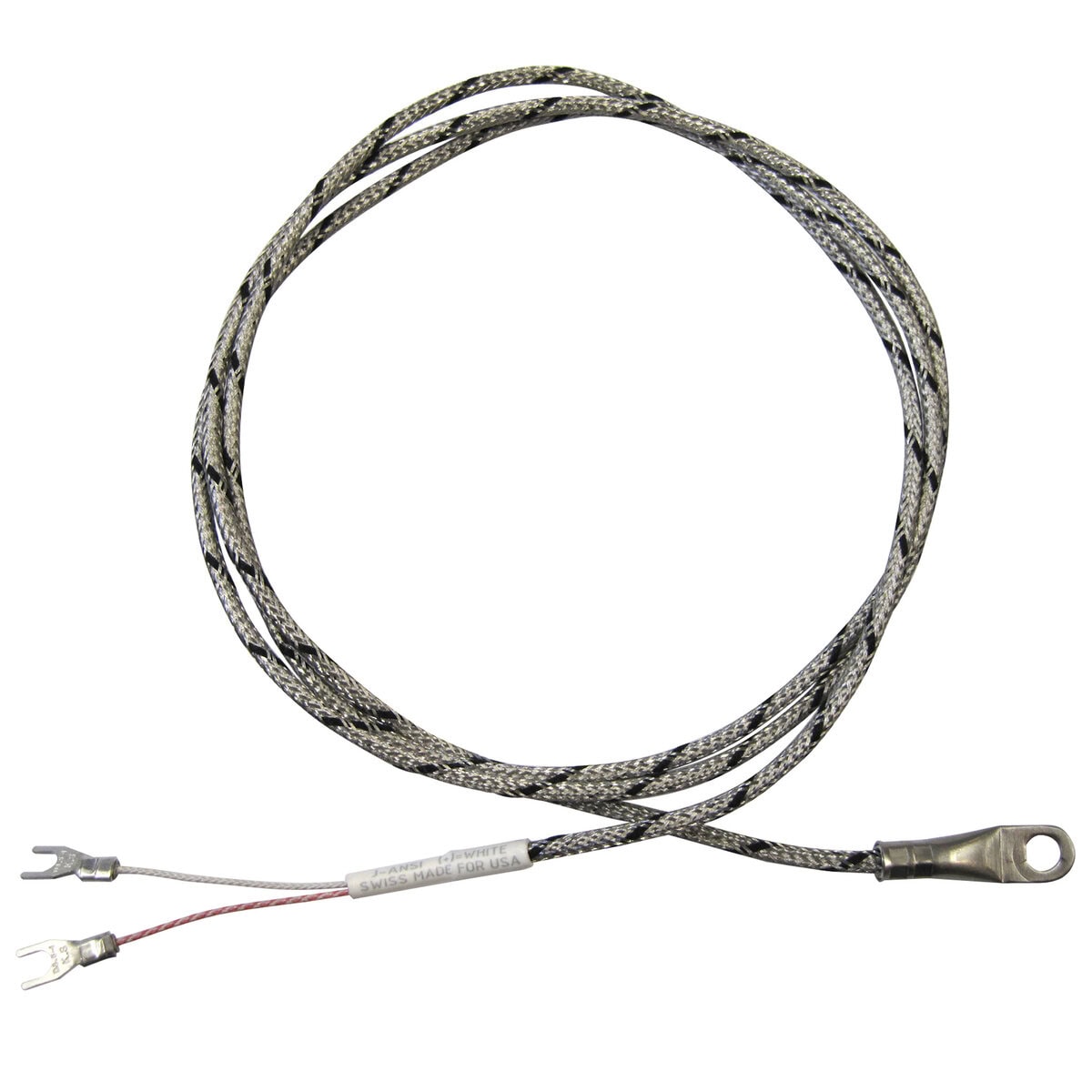 Thermocouple, Washer Style, 1/4" ID, Type J, 96" SS Leads, Spade Lugs, Grounded - Image 1