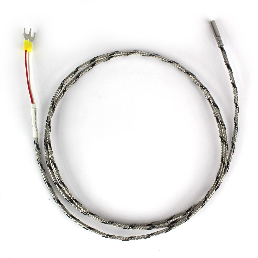 Thermocouple, Probe Style, Type J, 3/16" x 1" Tip, 48" SS Braided Lead with Spade Lugs, Grounded