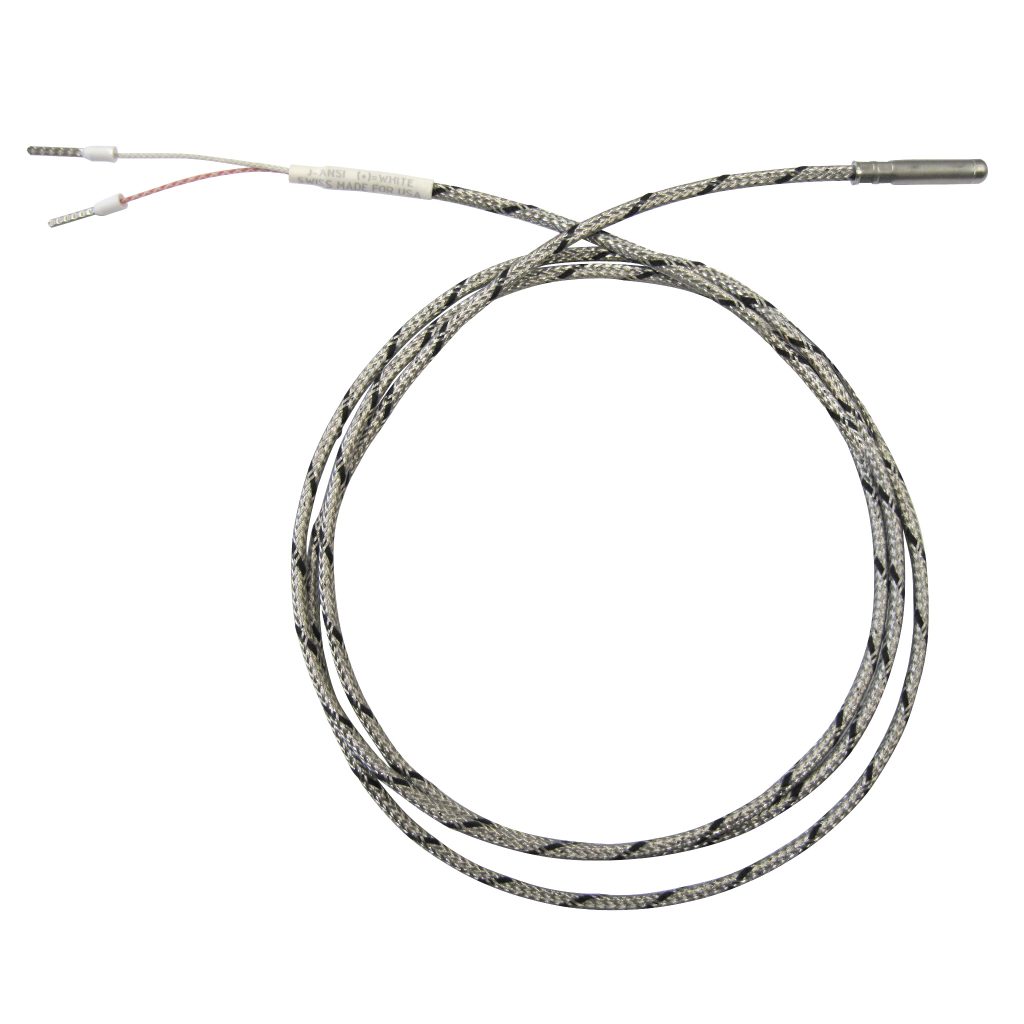 Thermocouple, Probe Style, Type J, 3/16" x 2-1/2" Tip, 144" SS Leads, Spade Lugs, Grounded