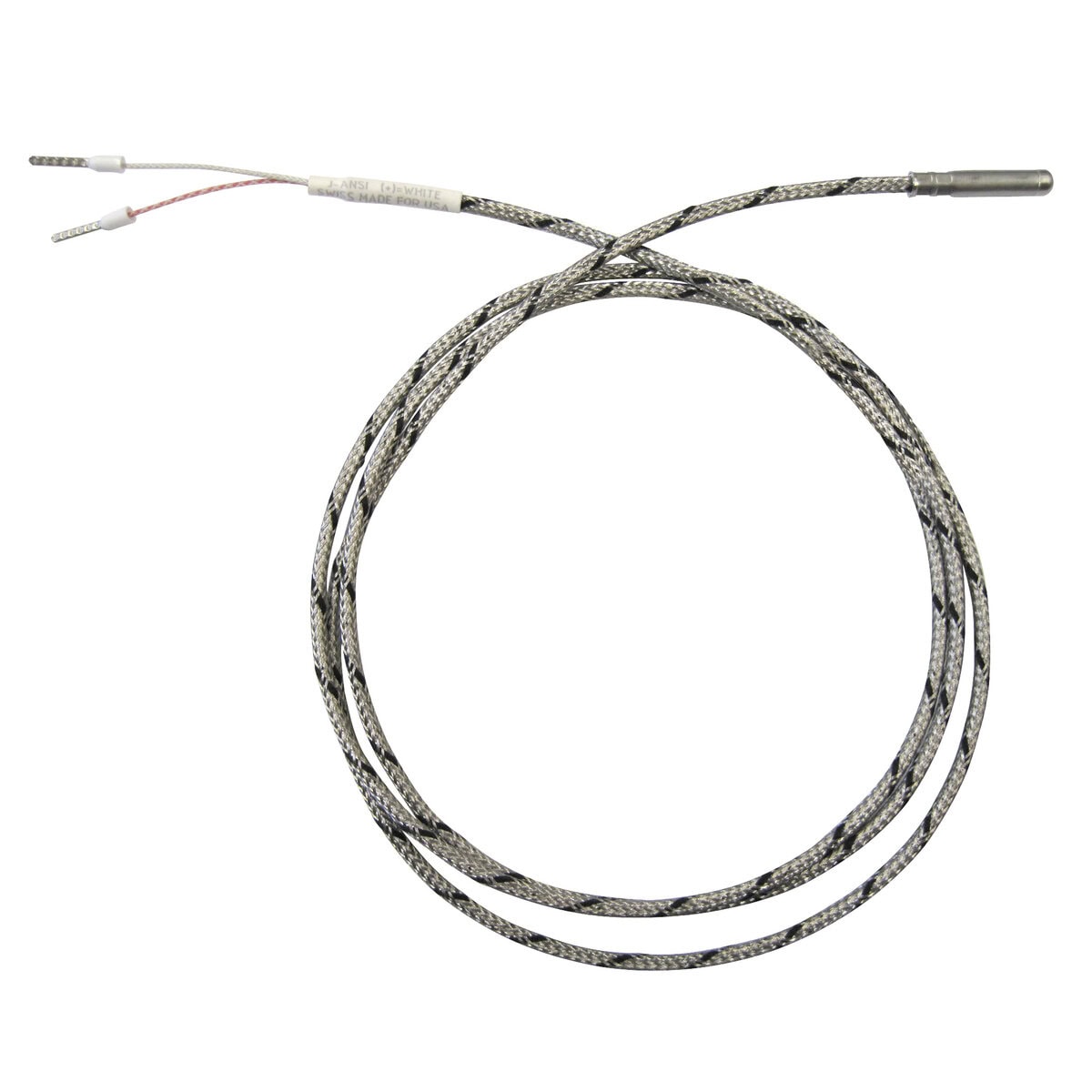 Thermocouple, Probe Style, Type J, 3/16" x 2-1/2" Tip, 144" SS Leads, Spade Lugs, Grounded - Image 1