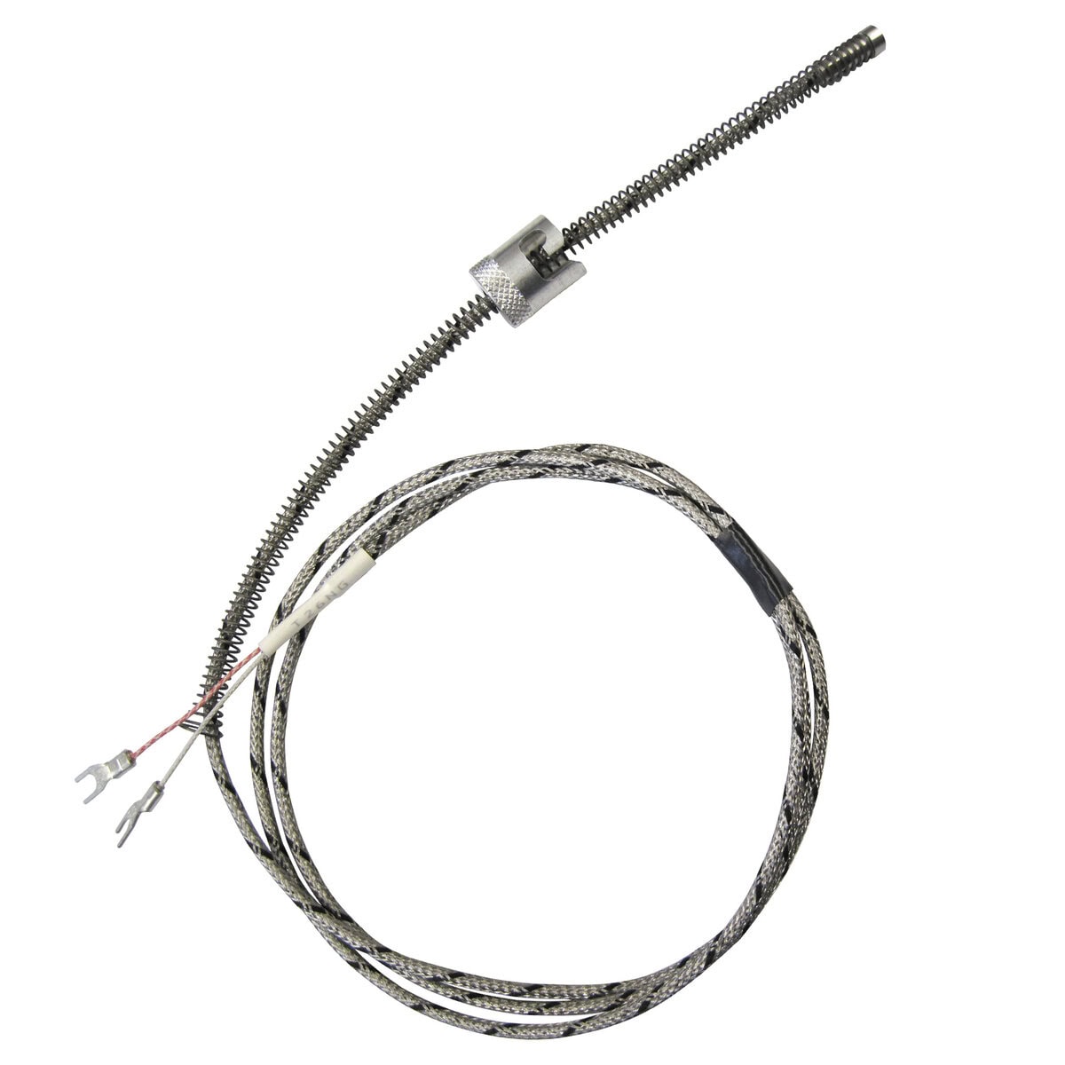 Thermocouple, Variable Depth, 1"-12", Straight, 1/4" Tip, Type J, 48" SS Leads, Spade Lugs, Grounded - Image 1