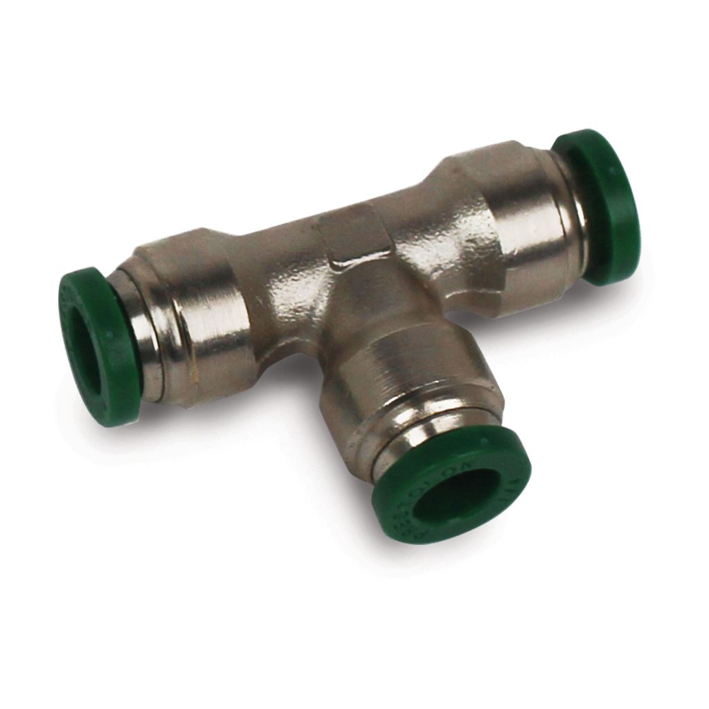Push to Connect Tube Fitting, Union Tee, 1/4" OD Tube to 1/4" OD Tube