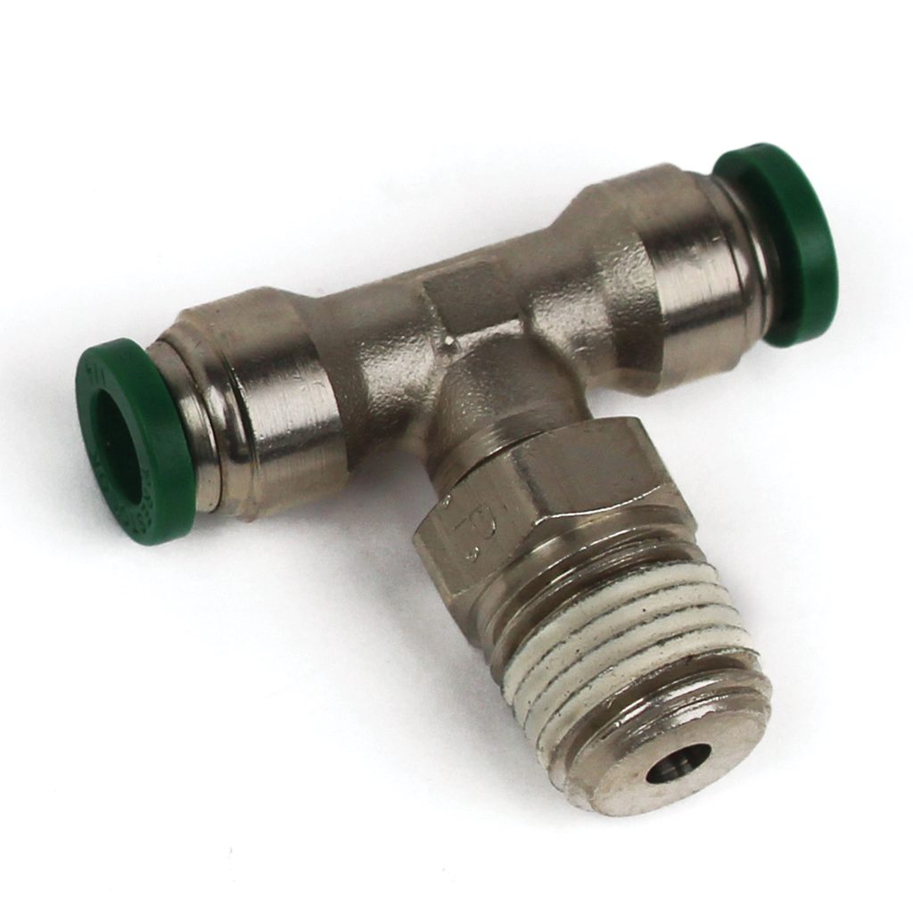 Push to Connect Tube Fitting, Branch Tee, Male Swivel, 3/8" OD Tube x 3/8" NPT