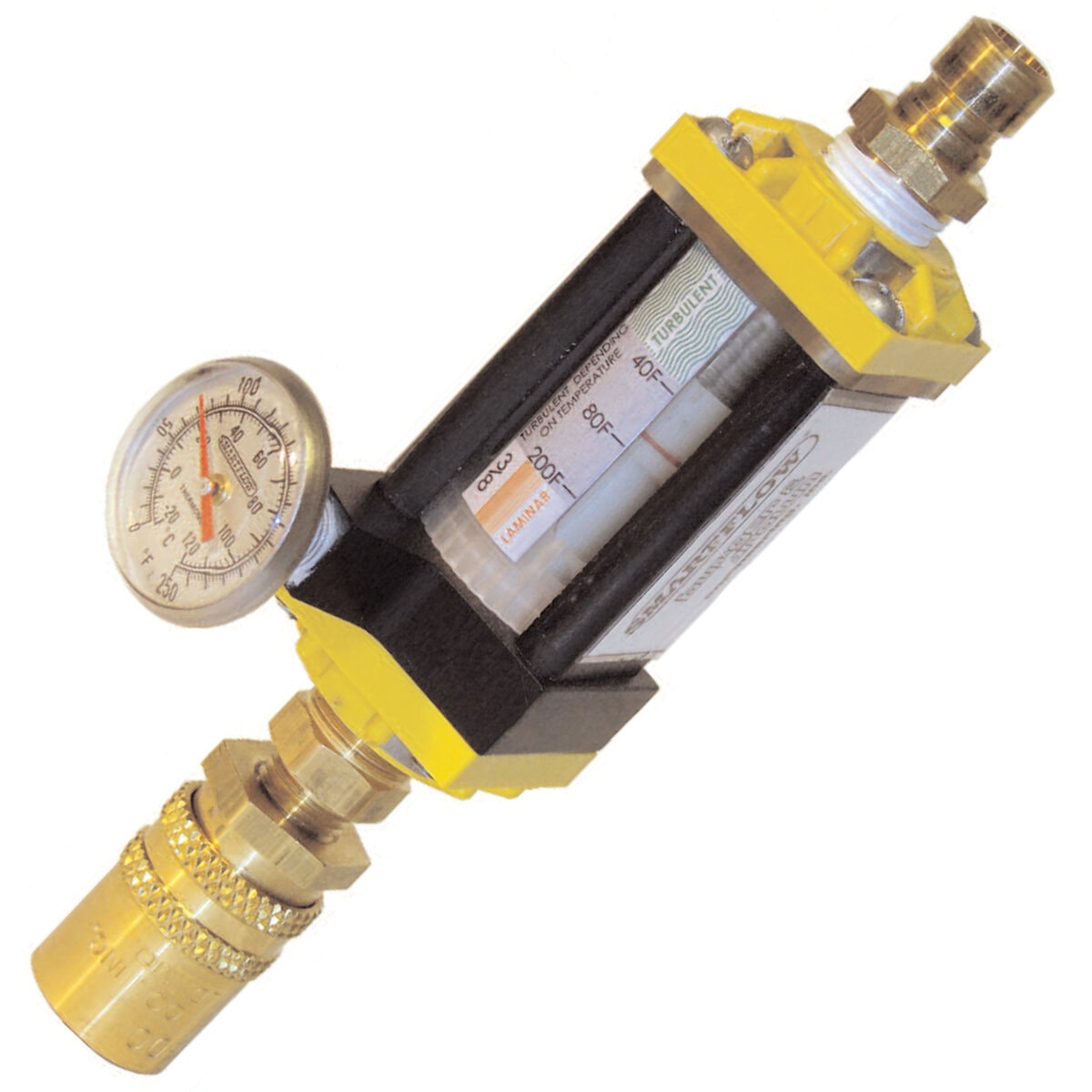 Dr. Eddy Flowmeter with FCI Technology, 3/8" NPT, Nylon End Caps, with QD's & Thermometer - Image 1