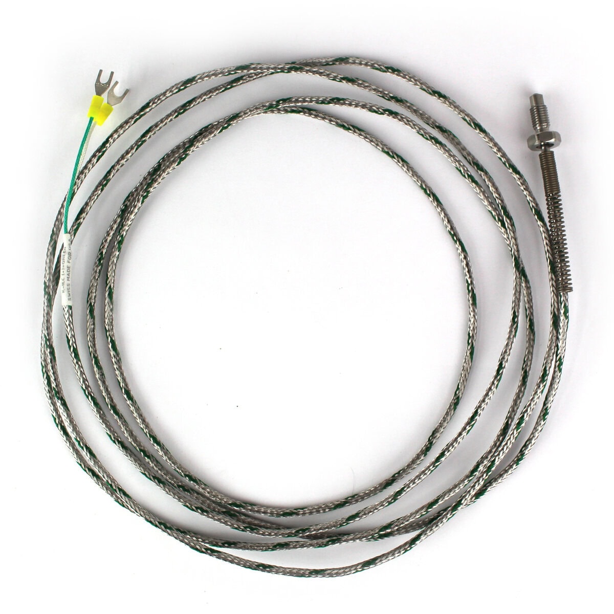 Thermocouple, Nozzle/Bolt Style, Type K, 1/4"-28 Thread, 3/16" Tip, 48" SS Leads, Spade Lugs, Grounded - Image 1