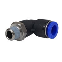 Push to Connect Tube Fitting, Elbow, Male Swivel, 8mm OD Tube, 1/8" BSPP