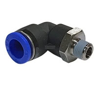 Push to Connect Tube Fitting, Elbow, Male Swivel, 10mm OD Tube, 1/8" BSPP