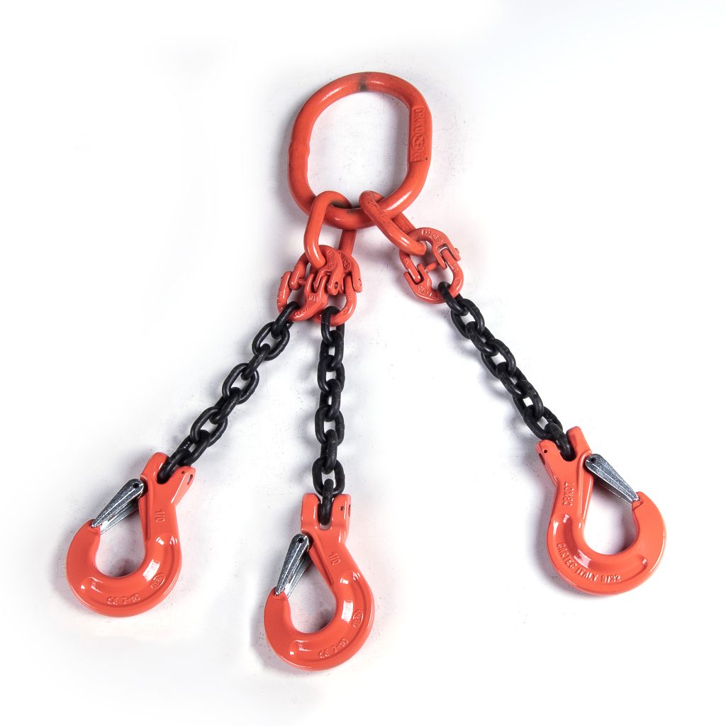 Chain Sling, Alloy, Type TOS, Three Leg, 3/8" Chain x 24" Reach, Sling Hooks with Safety Latches