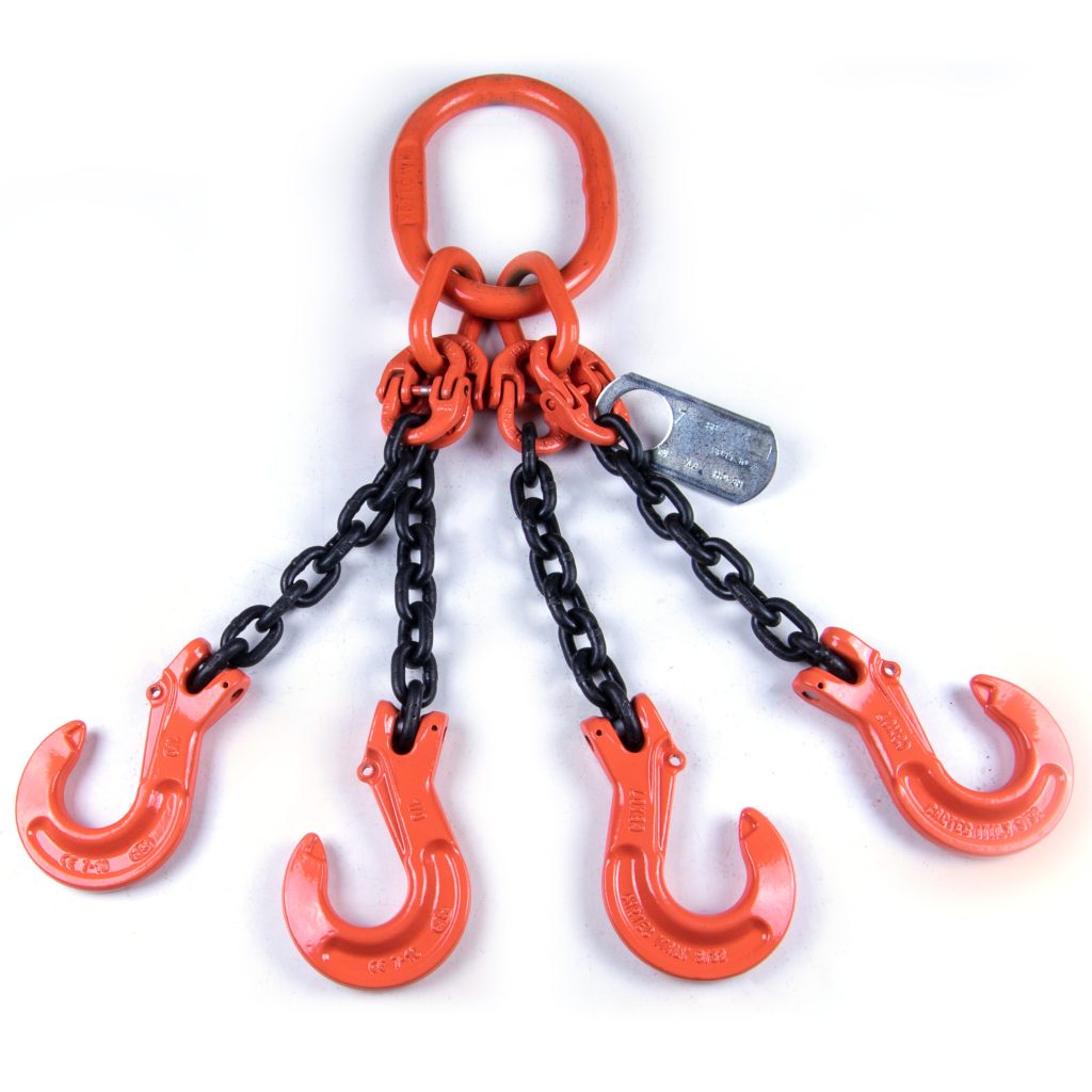 Chain Sling, Alloy, Type QOS, Four Leg, 9/32" Chain x 24" Reach, Standard Sling Hooks