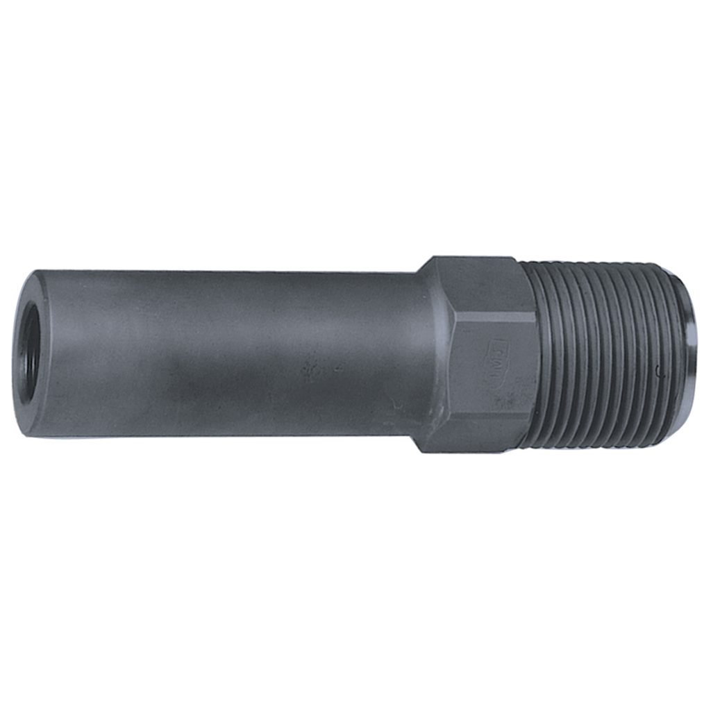 Nozzle Body, Color Mixing, 7-3/8" OAL (with tip), 1-1/2"-12 Male Thd, 27/32" RO, 7/8"-14 Female Thd