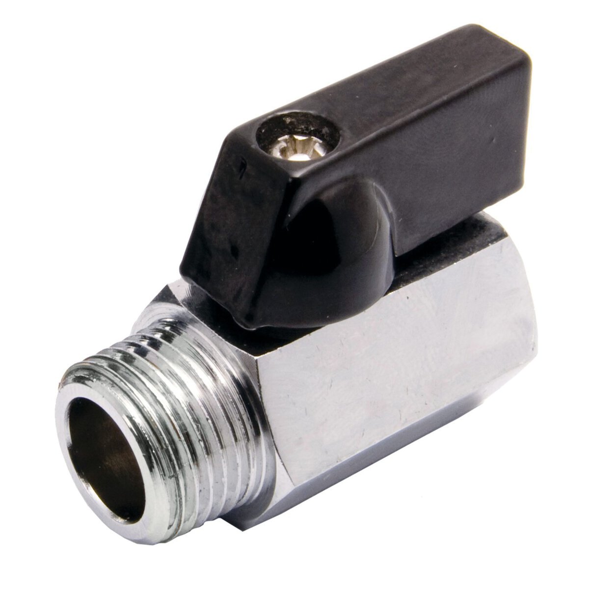Ball Valve, Miniature, Male x Female, 3/8" NPT, Chrome Plated Brass Body - Image 1