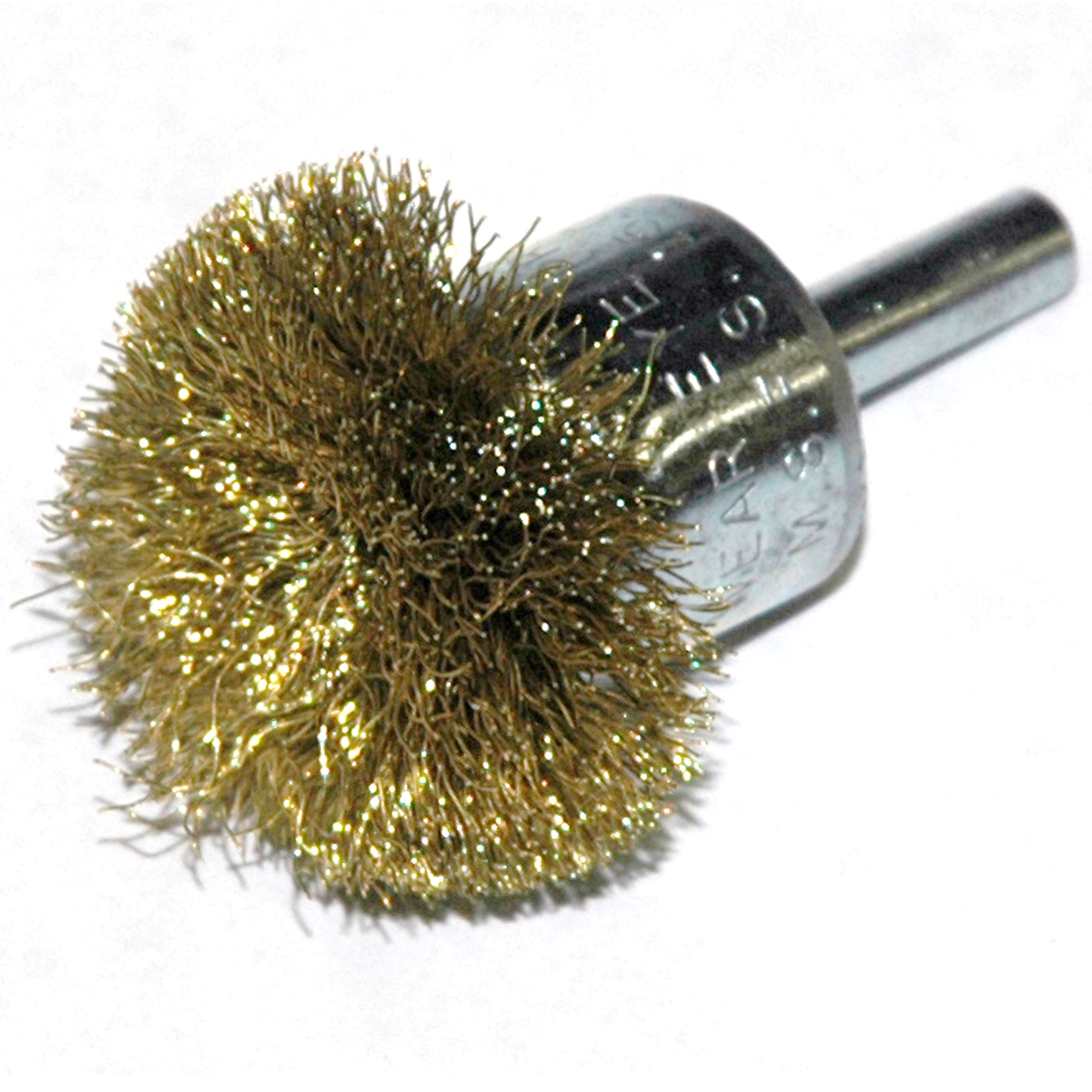 Brass Circular Flared End Brush, 1-1/2" Brush Diameter, 1/4" Shaft Diameter - Image 1
