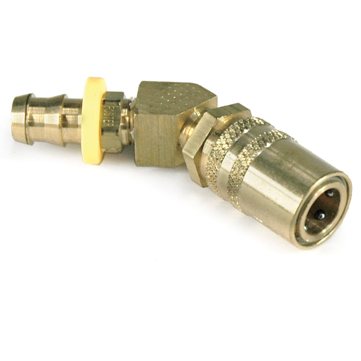 Coupler, 3/8" Passage, 45 Degree, 1/2" Hose Barb, Push-On, 328P Series. - Image 1