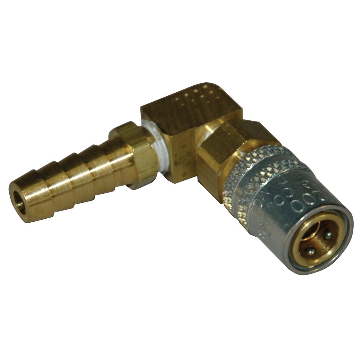 Coupler, 1/4" Passage, 90 Degree, 3/8" Inside Diameter Hose, Valved, 216V Series. - Image 1