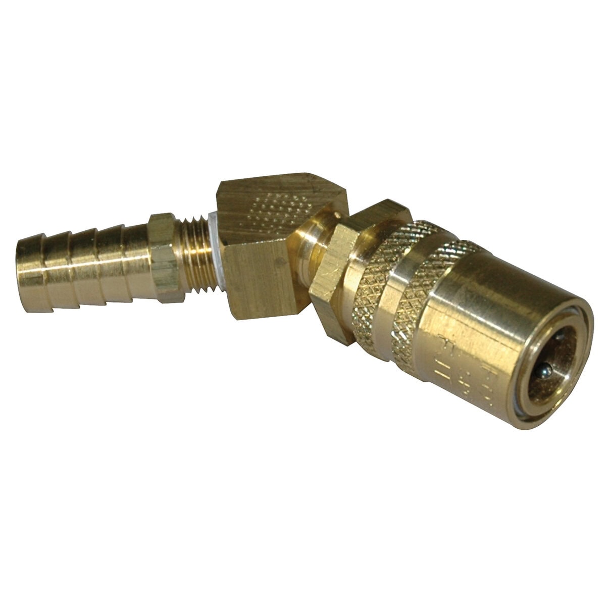 Coupler, 3/8" Passage, 45 Degree, 1/2" ID hose, 328 Series. - Image 1