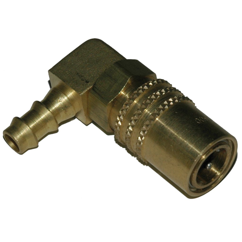 Coupler, 3/8" Passage, 90 Degree, 3/8" Inside Diameter Hose, 316 Series.
